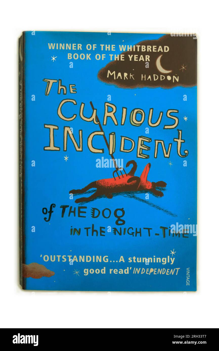 The Curious Incident of the Dog in The Night-Time by Mark Haddon. Book front cover, Studio setup. August 2023. Whitbread Book Of The Year winner. Stock Photo