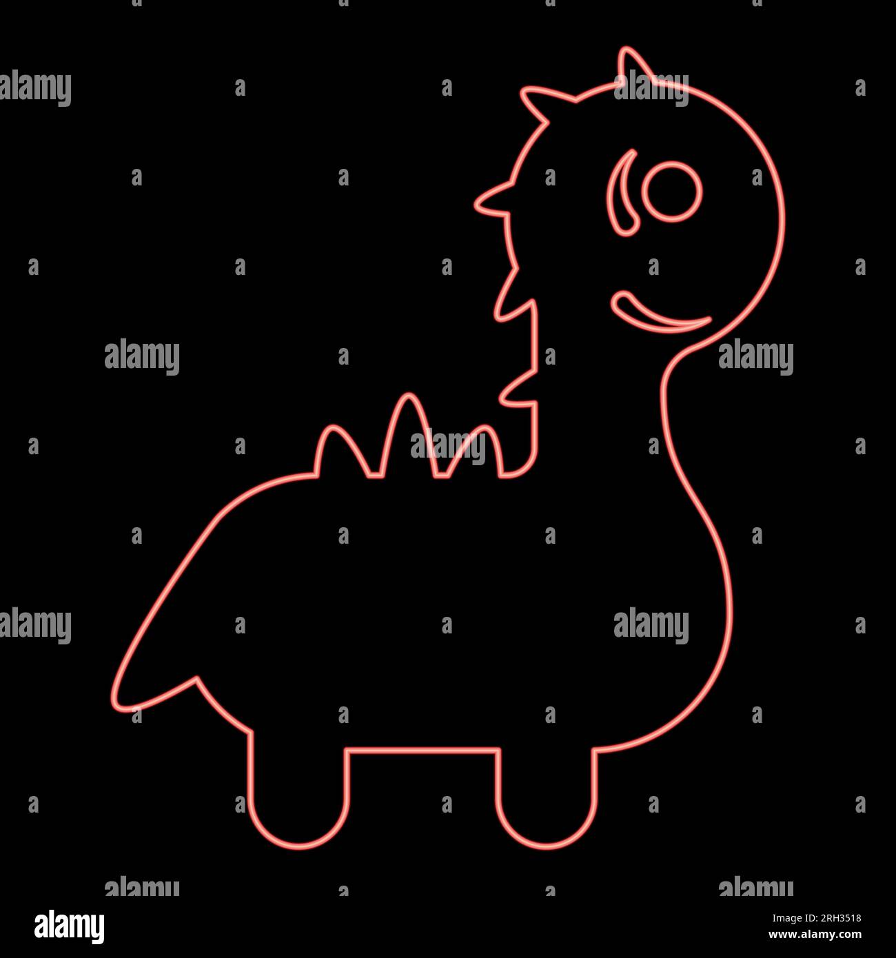 Neon cute dinosaur for baby red color vector illustration image flat