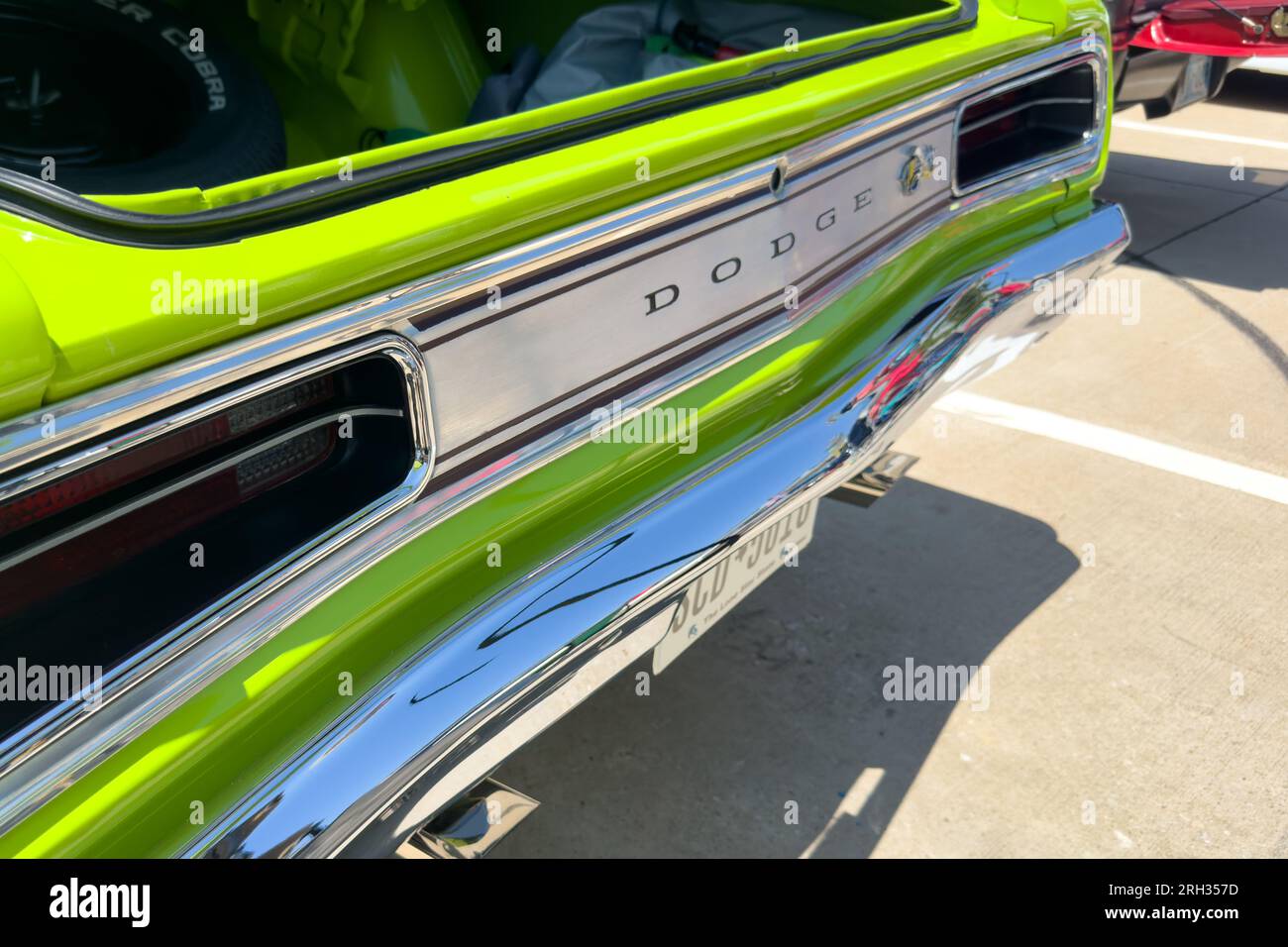 Little Elm, Texas - June 11, 2023: Light green Dodge super bee v 1970 coupe at car exhibition. Stock Photo