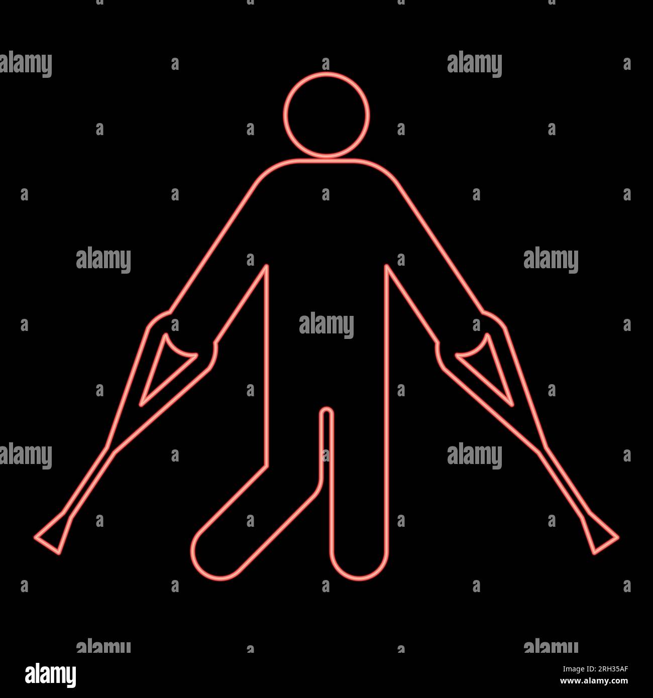 Neon man with crutchs crutches broken leg in cast gypsum bone injury