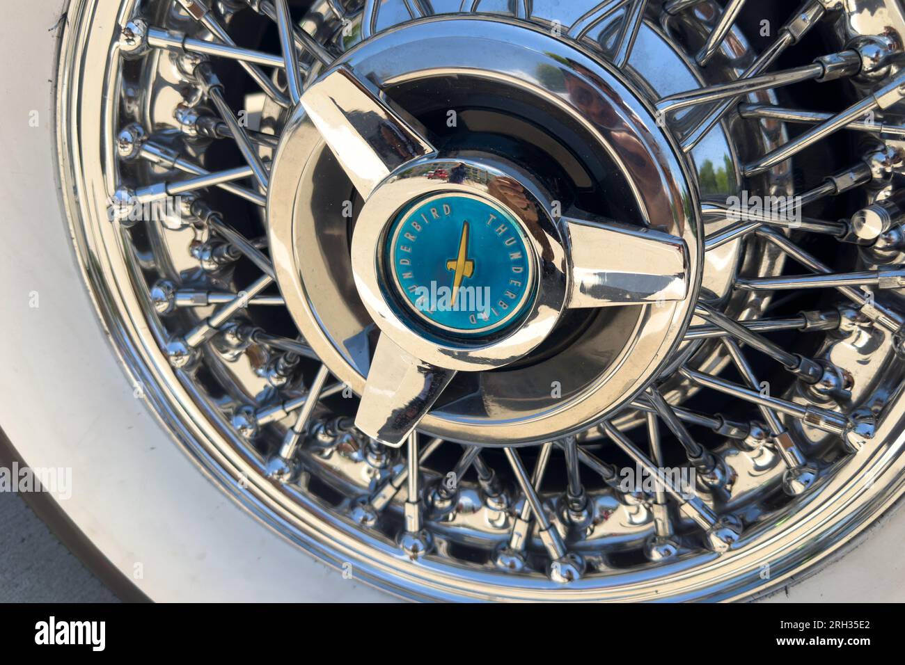 Little Elm, Texas June 11, 2023 Closeup wheel of Ford Thunderbird