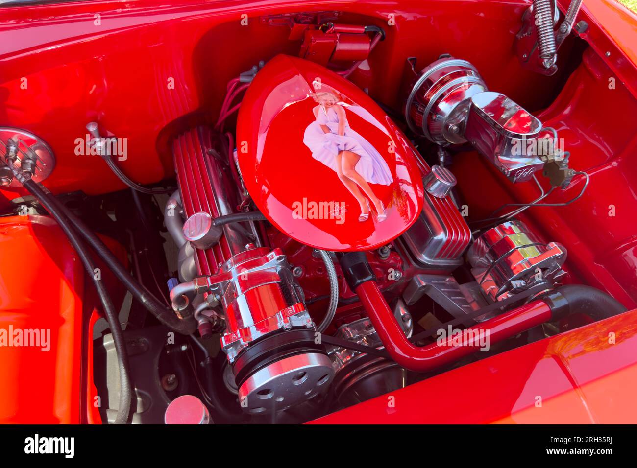 Little Elm, Texas June 11, 2023 Vintage classic retro car detailed engine parts Stock Photo