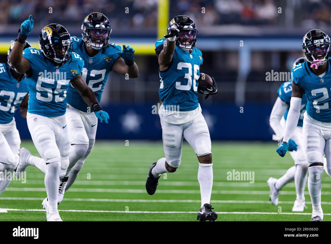 Jacksonville Jaguars cornerback Christian Braswell (36) celebrates