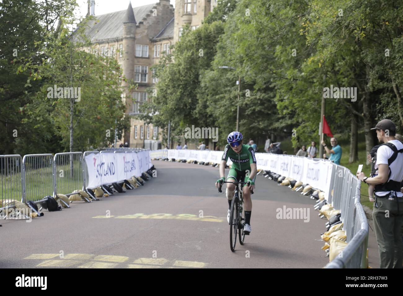 Glasgow, Scotland, UK. 13th August 2023. Glasgow, Scotland, UK.  The UCI Cycling World Championships finished with the Women Elite Road Race, which started at Loch Lomond and ended with six laps of Glasgow's city streets. Credit: Elizabeth Leyden/Alamy Live News Stock Photo