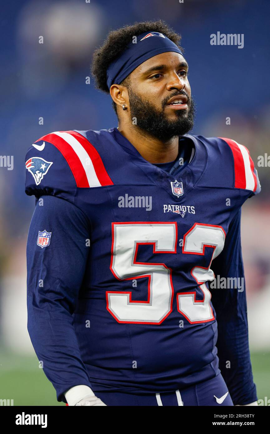 New England Patriots line backer Joe Giles-Harris (53) reacts following ...