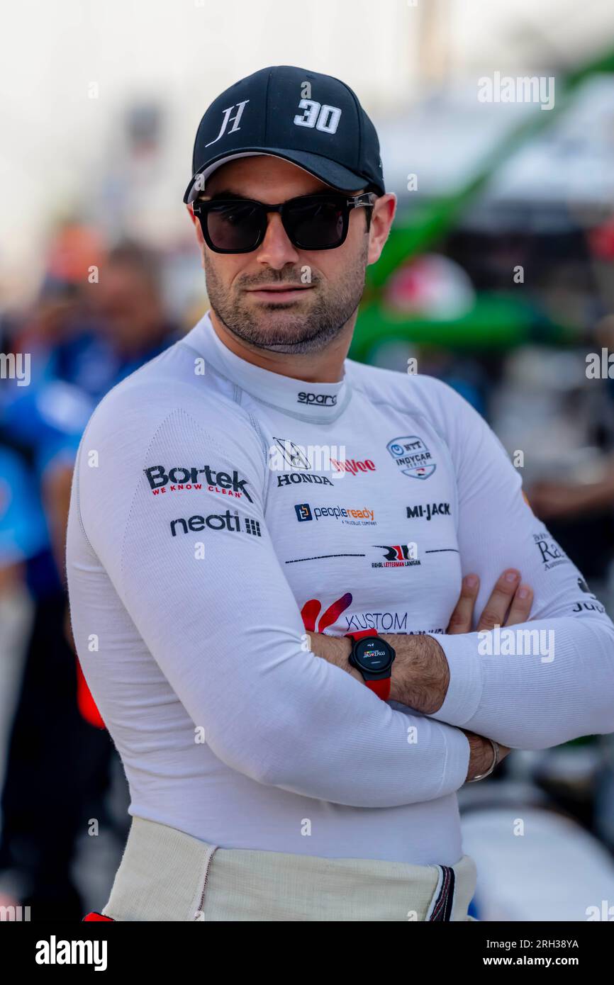 Indianapolis, IN, USA. 11th Aug, 2023. INDYCAR Series driver, JACK HARVEY (30) of Bassingham, England, prepares to practice for the Gallagher Grand Prix at Indianapolis Motor Speedway in Indianapolis IN. (Credit Image: © Walter G Arce Sr Grindstone Medi/ASP) EDITORIAL USAGE ONLY! Not for Commercial USAGE! Stock Photo