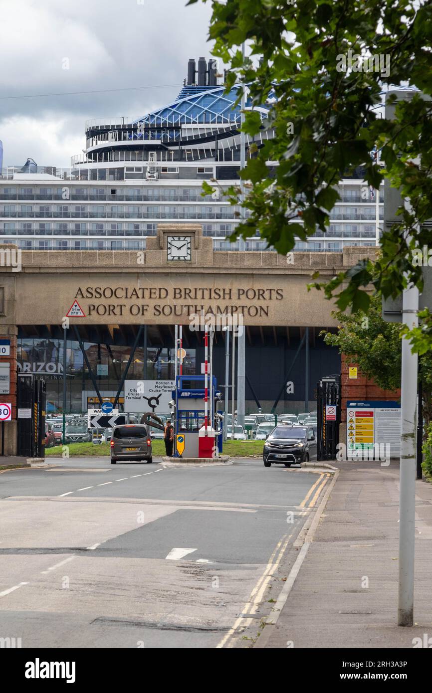 Southampton, United Kingdom - August 6th, 2023:- An entrance to the Port of Southampton Stock Photo