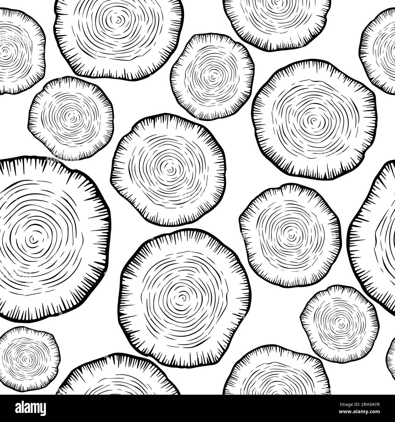 Vector Seamless Pattern with Tree Rings, Saw Cut Tree Trunk, Wood Log