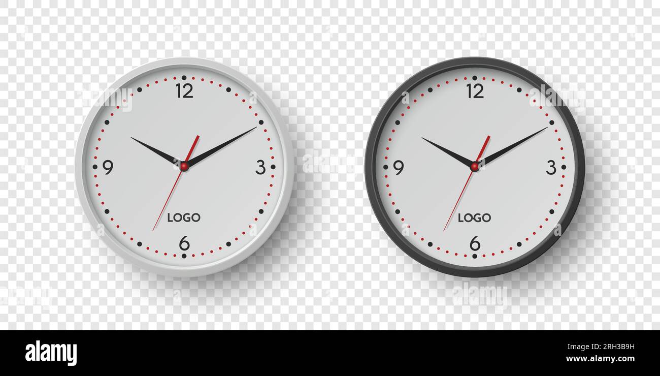 Vector 3d Round Wall Office Clock with White Clock Dial Set Closeup ...