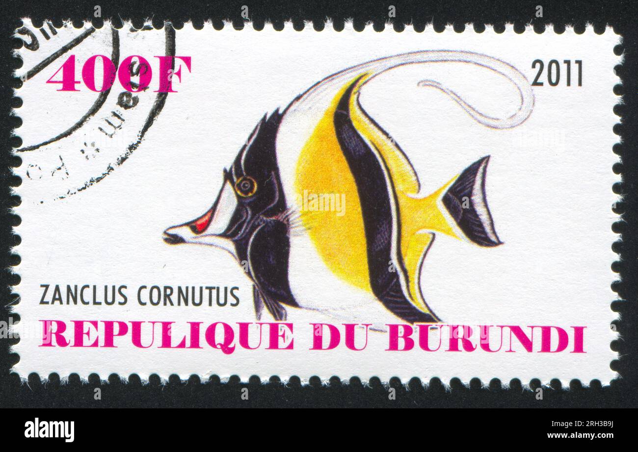 BURUNDI - CIRCA 2011: stamp printed by Burundi, shows Zanclus, circa 2011 Stock Photo