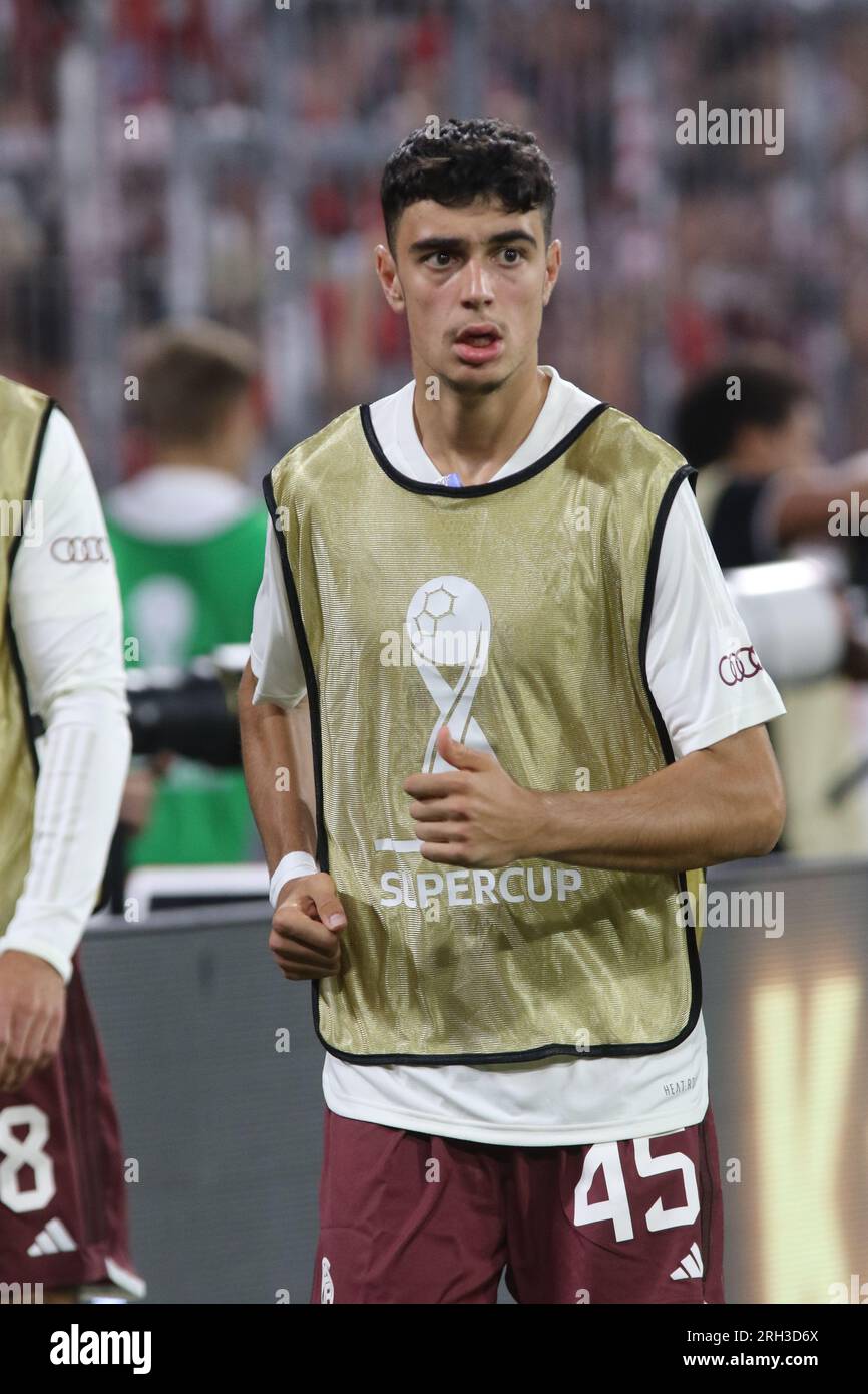 MUNICH, Germany. , . 45, Aleksandar Pavlovid during warm up for the Supercup Football match between Fc Bayern Muenchen and RB LEIPZIG at the Allianz Arena in Munich on 12. AUGUSTR 2023, Germany. DFL, Fussball, 0:3 (Photo and copyright @ ATP images/Arthur THILL (THILL Arthur/ATP/SPP) Credit: SPP Sport Press Photo. /Alamy Live News Stock Photo