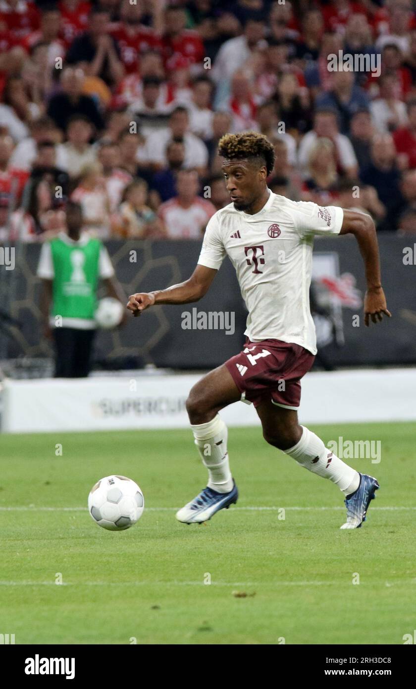 MUNICH, Germany. , . 11, Kingsley Coman of Fc BAYERN during the Supercup Football match between Fc Bayern Muenchen and RB LEIPZIG at the Allianz Arena in Munich on 12. AUGUSTR 2023, Germany. DFL, Fussball, 0:3 (Photo and copyright @ ATP images/Arthur THILL (THILL Arthur/ATP/SPP) Credit: SPP Sport Press Photo. /Alamy Live News Stock Photo