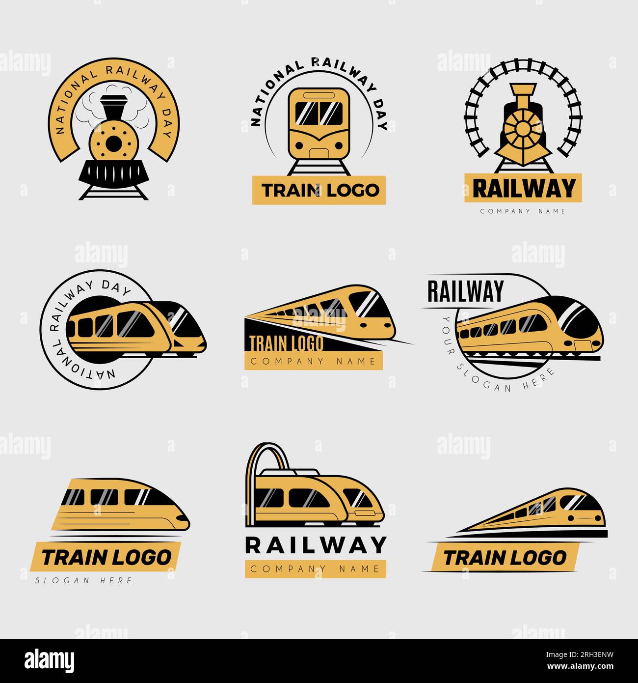 Train logo. Railway transport symbols collection recent vector stylized logos for print design