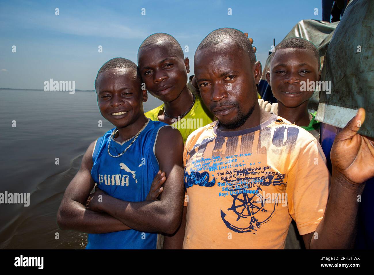 Rolling down the river. Crossing the Congo on a barge on the Congo river (Democratic Republic of Congo) Stock Photo