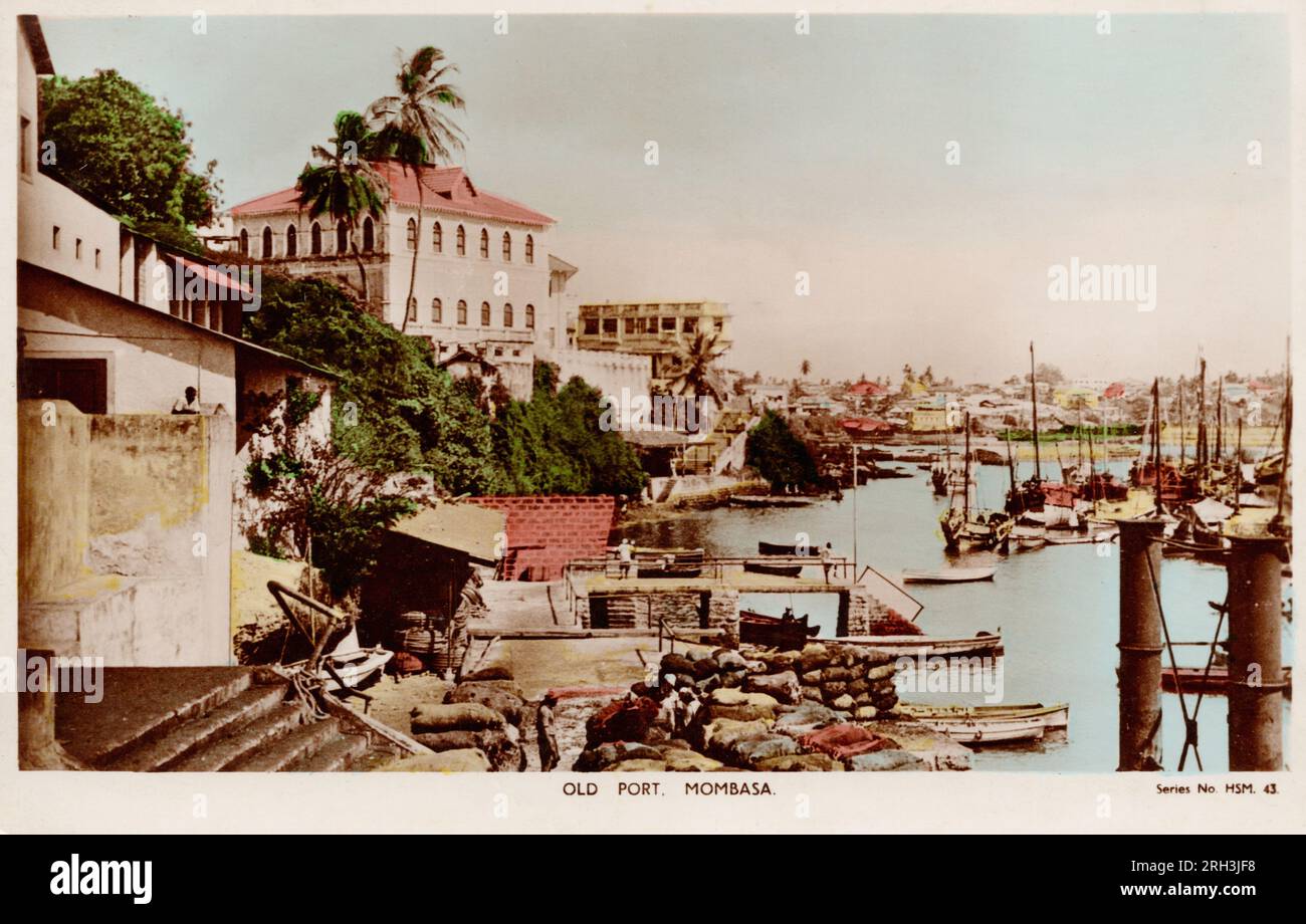 Old Port, Mombasa Kenya Africa, approx 1910s-1950s postcard.  HSM publisher Stock Photo