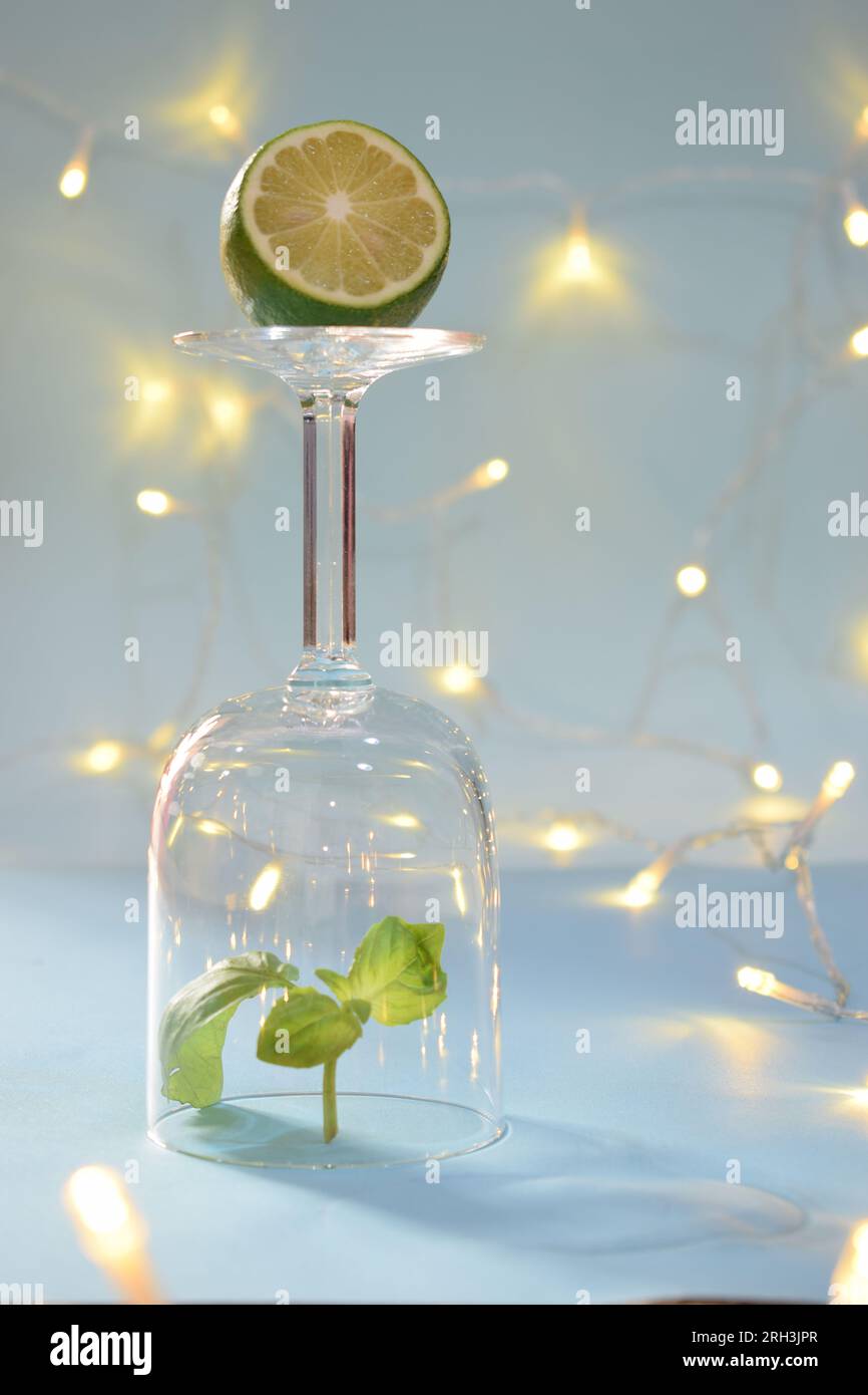 An upside down glass on a bokeh background Stock Photo
