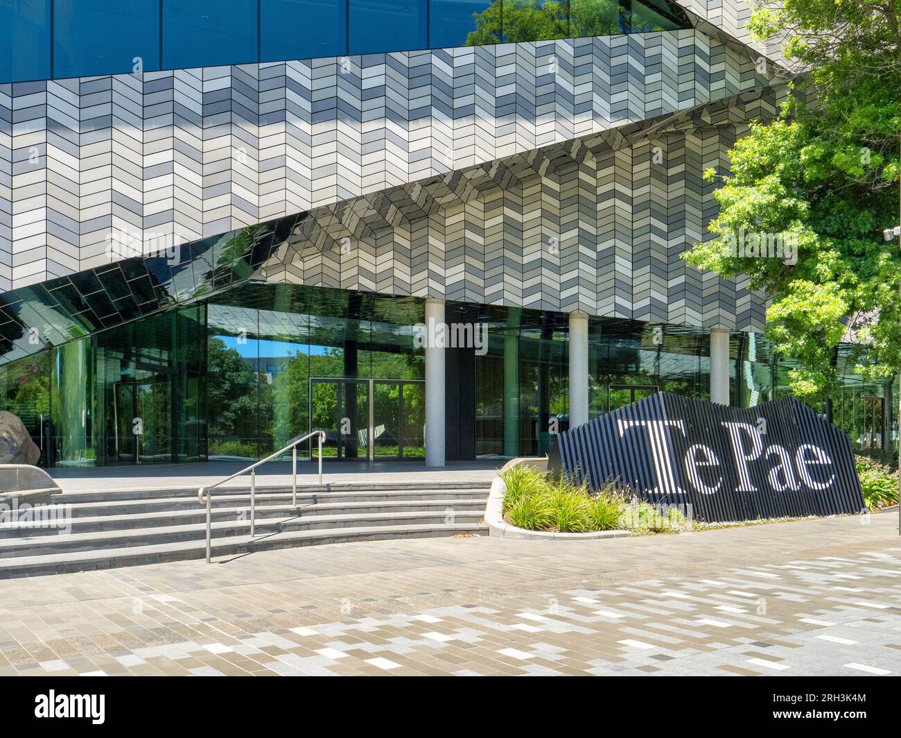 29 December 2022: Christchurch, Canterbury, New Zealand - The Armagh Street entrance to Te Pae Convention Centre, a central part of Christchurch's... Stock Photo