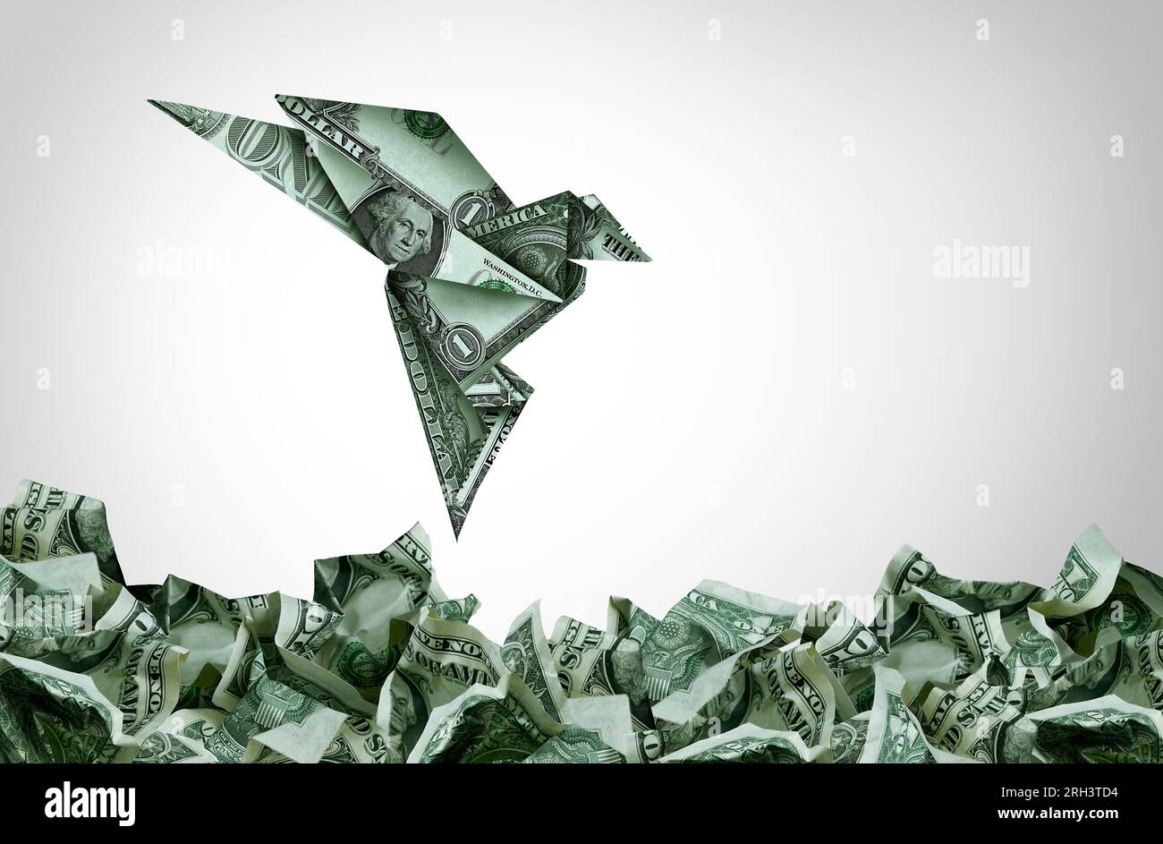 Smart money and US currency or cash as a financial ideas as an American currency shaped as an origami flying upward as an economic growth symbol of in Stock Photo