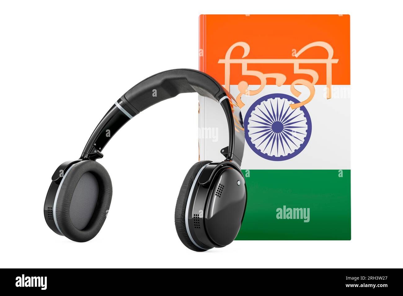 Hindi language textbook with headphones. Learn Hindi language, classes