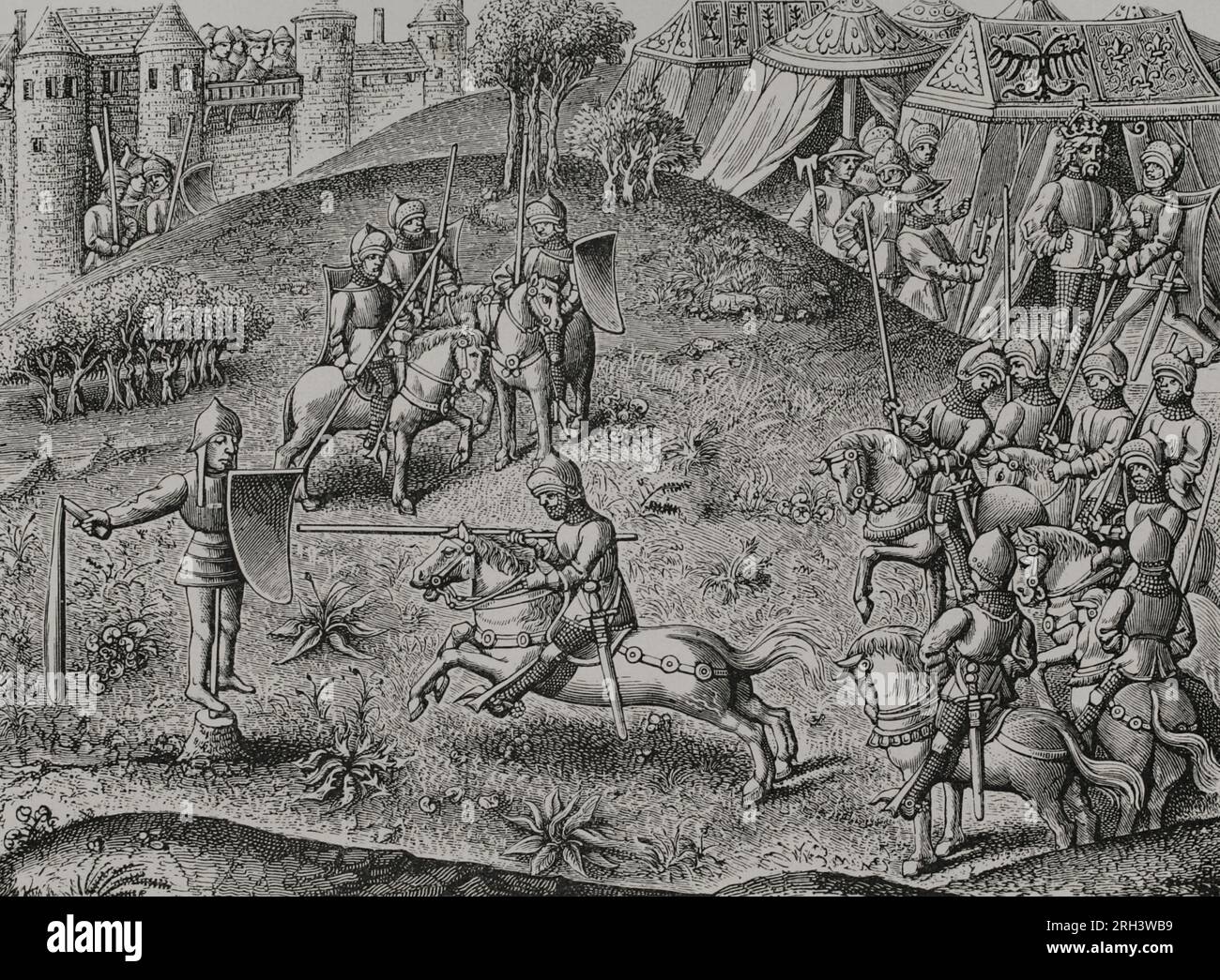 Exercise of quintain. Medieval chivalry training. A dummy, mounted on a