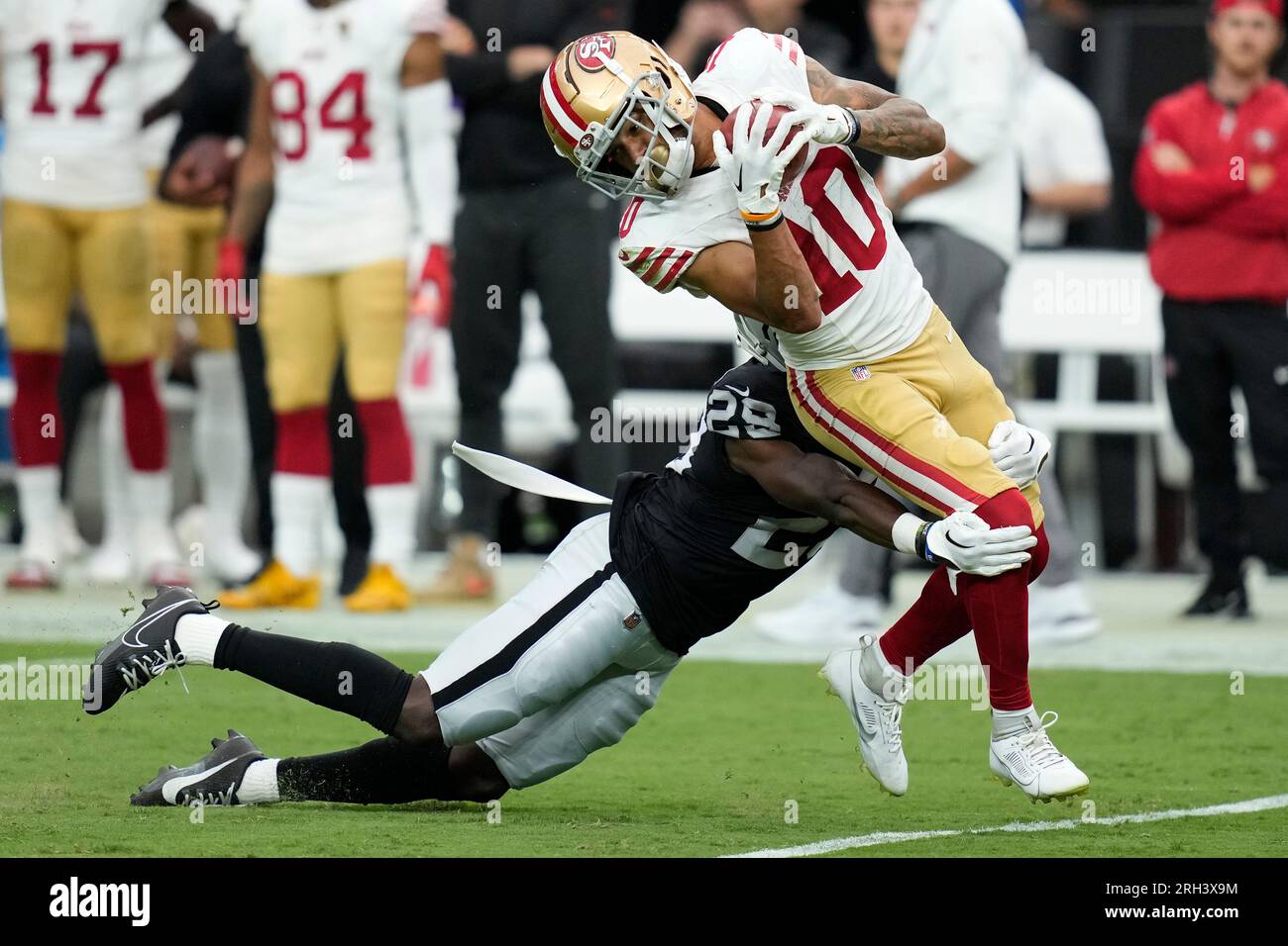 Las Vegas Raiders cornerback Jakorian Bennett #29 plays during pre