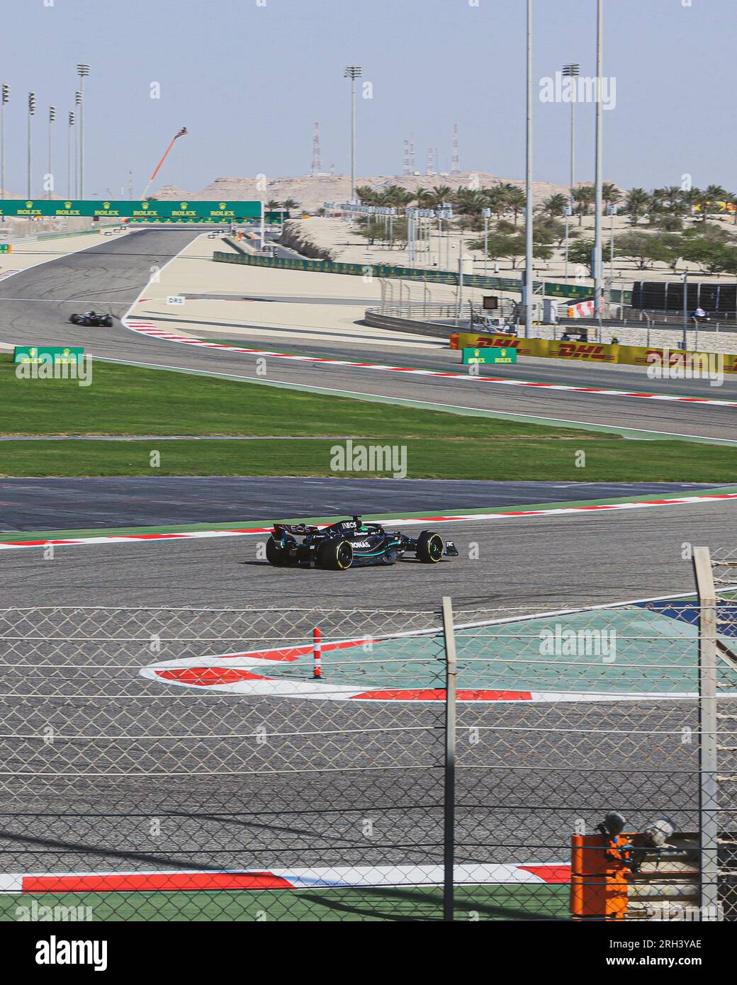 George Russell of Mercedes - 2023 Bahrain Grand Prix Free Practice session Stock Photo