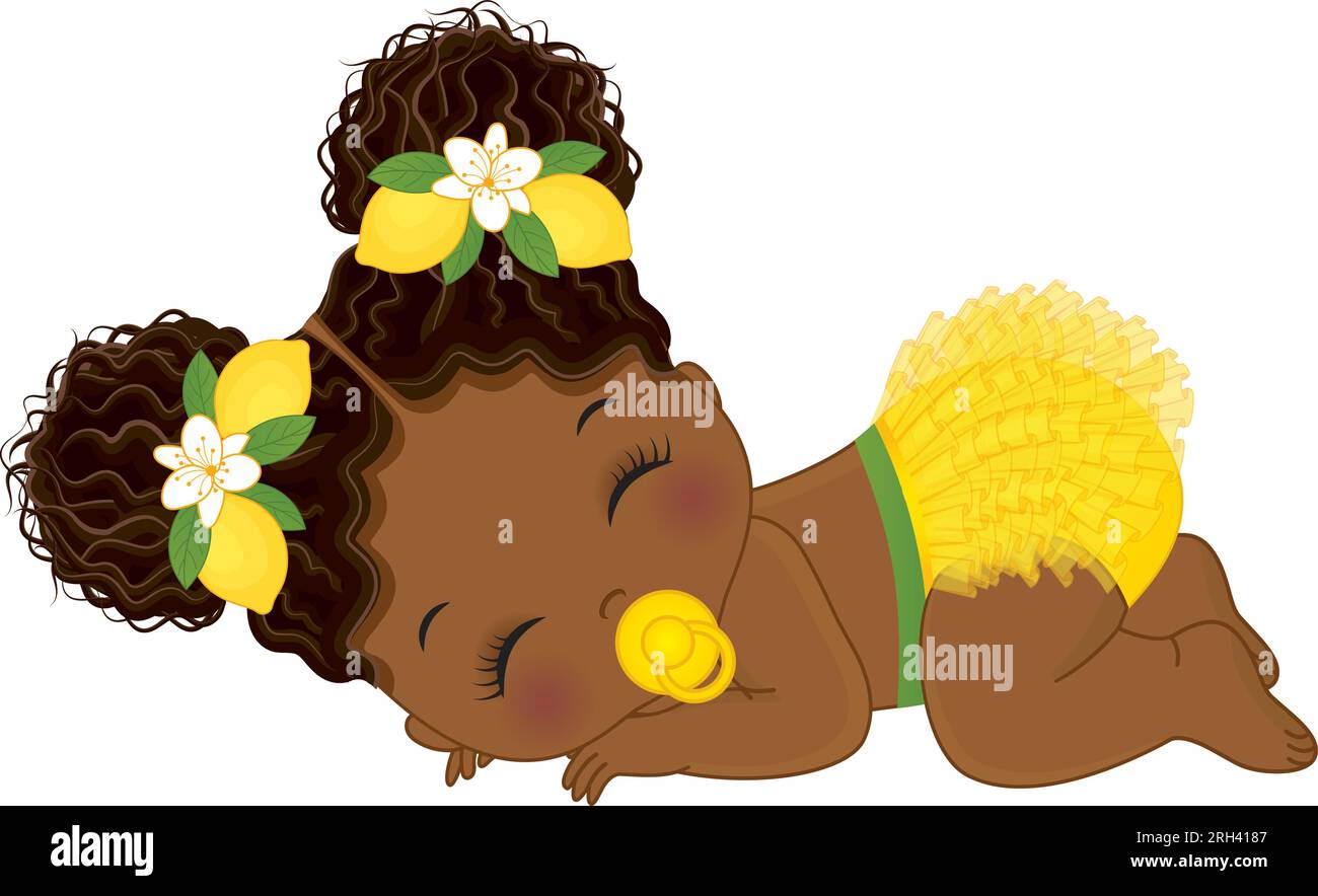Vector Cartoon Afro Girl in Yellow Ruffle Diaper Stock Vector Image ...