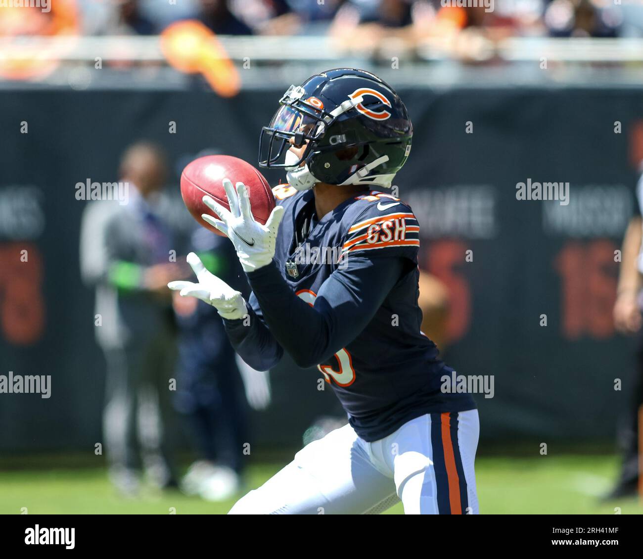 August 12, 2023 - Chicago Bears offensive tackle Teven Jenkins (76)  stretches before their NFL preseason football game between vs the Tennessee  Titans in Chicago, IL (Credit Image: Gary E. Duncan Sr/CSM) (