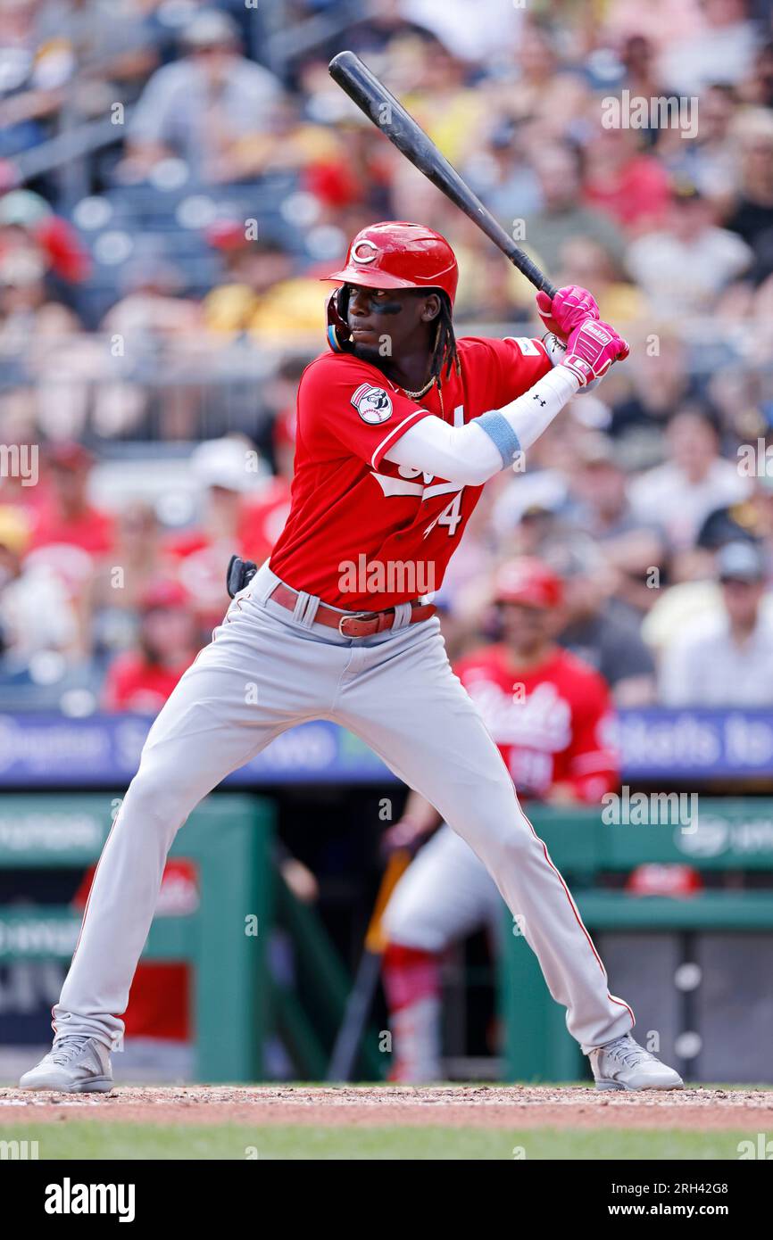 PITTSBURGH, PA - AUGUST 13: Cincinnati Reds right fielder Will Benson (30)  bats during an MLB game against the Pittsburgh Pirates on August 13, 2023  at PNC Park in Pittsburgh, Pennsylvania. (Photo