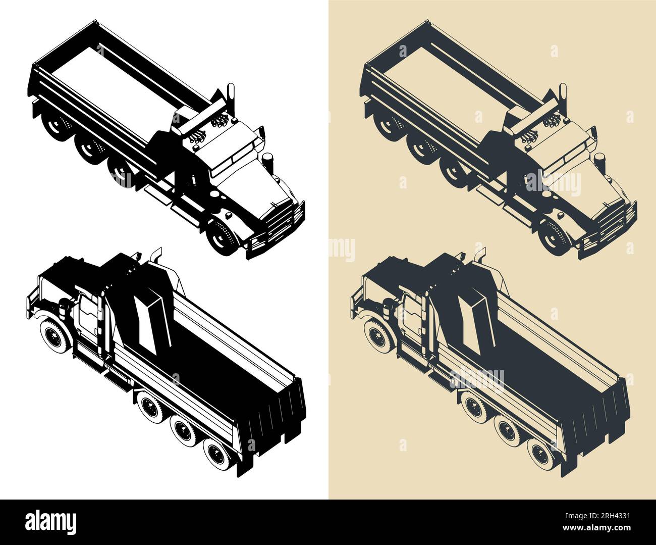 Stylized vector illustrations of dump truck Stock Vector