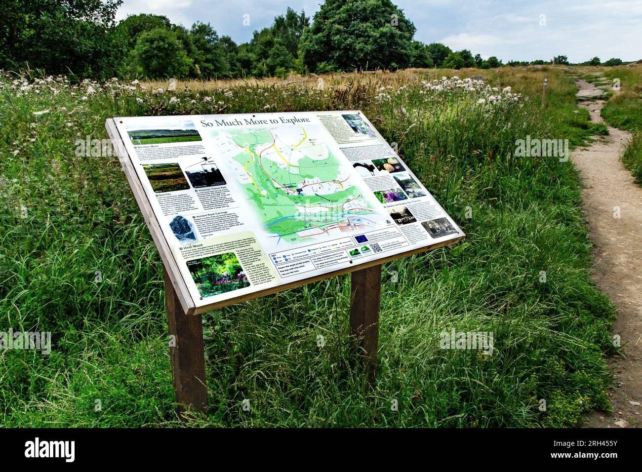 A Visitor Information Board on Shipley Glen in Baildon, Yorkshire. Stock Photo
