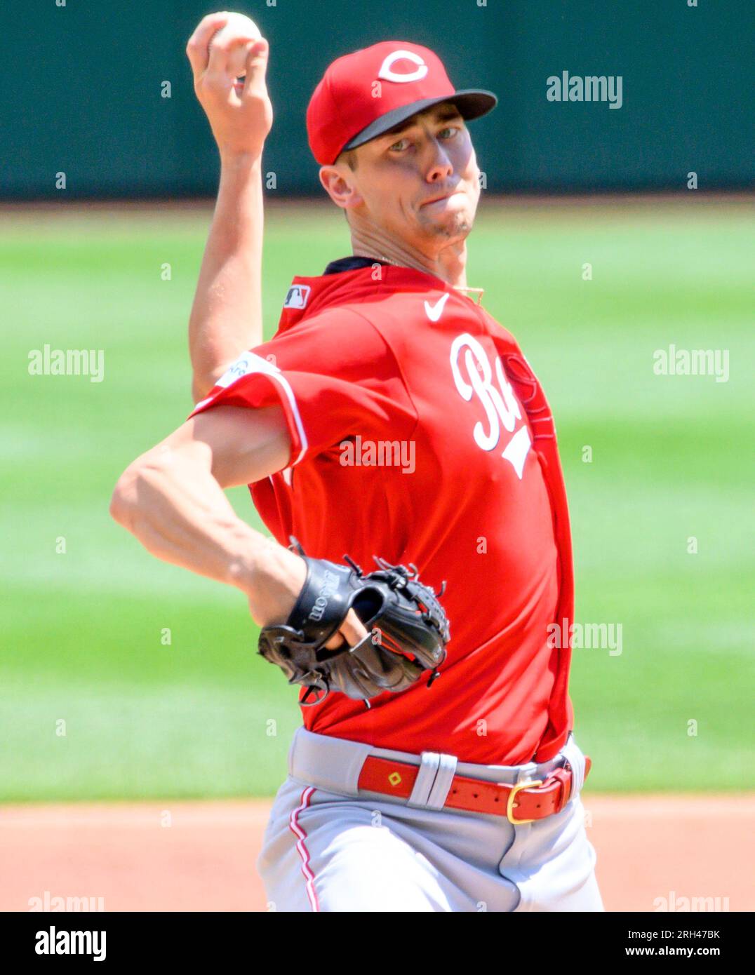 Pittsburgh, United States. 13th Aug, 2023. Cincinnati Reds left handed pitcher Brandon Williamson (55) starts against the Pittsburgh Pirates at PNC Park on Sunday August 13, 2023 in Pittsburgh. Photo by Archie Carpenter/UPI Credit: UPI/Alamy Live News Stock Photo