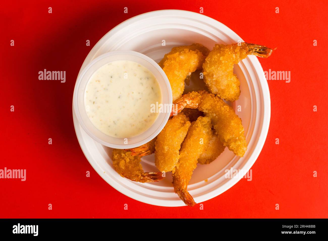 Deep fried shrimp with dipping sauce Stock Photo
