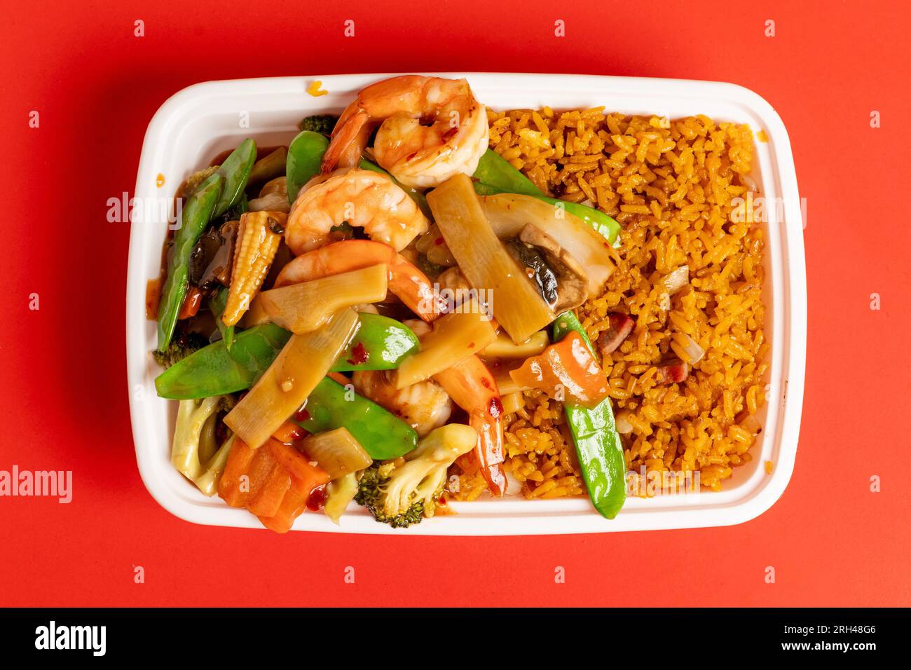 Chinese seafood with vegetables and fried rice Stock Photo