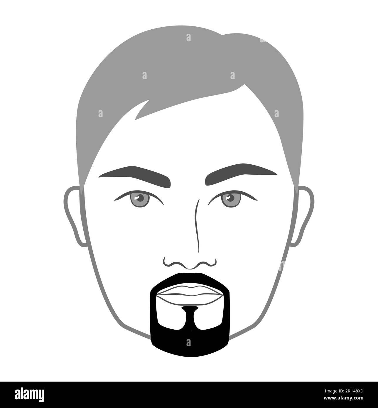 Circle Goatee Beard style men in face illustration rounded Facial hair mustache. Vector grey black portrait male Fashion template flat barber. Stylish hairstyle isolated outline on white background. Stock Vector