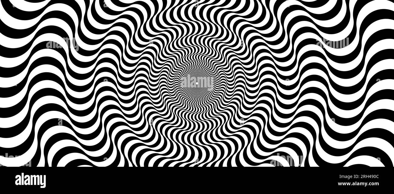 Optical illusion background. Black and white abstract distorted wavy ...