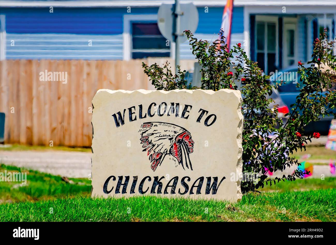 The Chickasaw welcome sign features an Indian chief Aug 12 2023 in