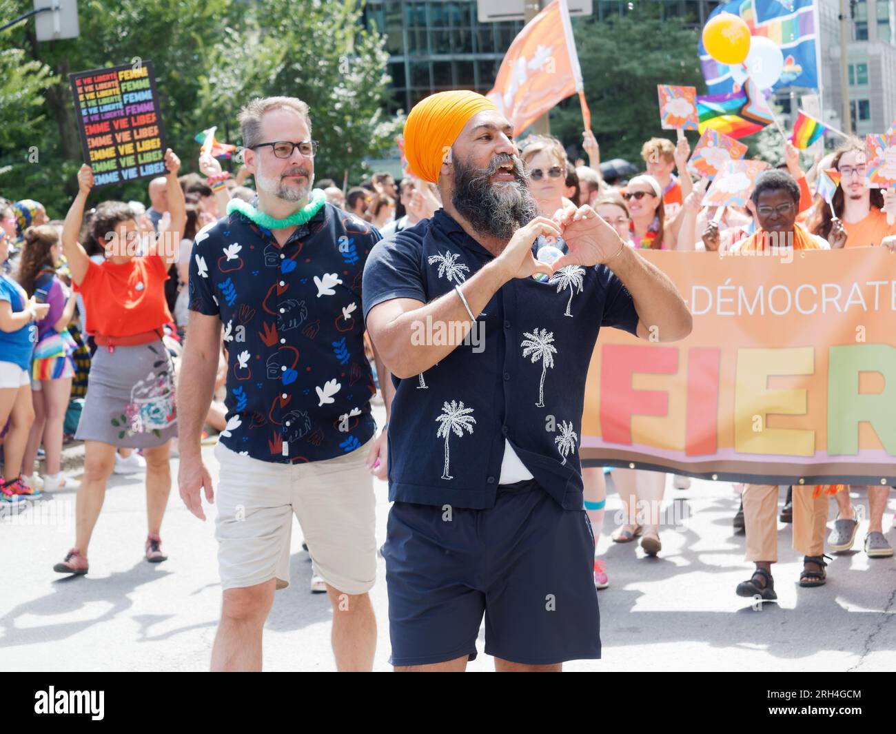 Jagmeet Singh, leader of the NDP party particiaptes in the Montreal Pride Parade. August 13 2023. Montreal, Quebec,Canada Stock Photo