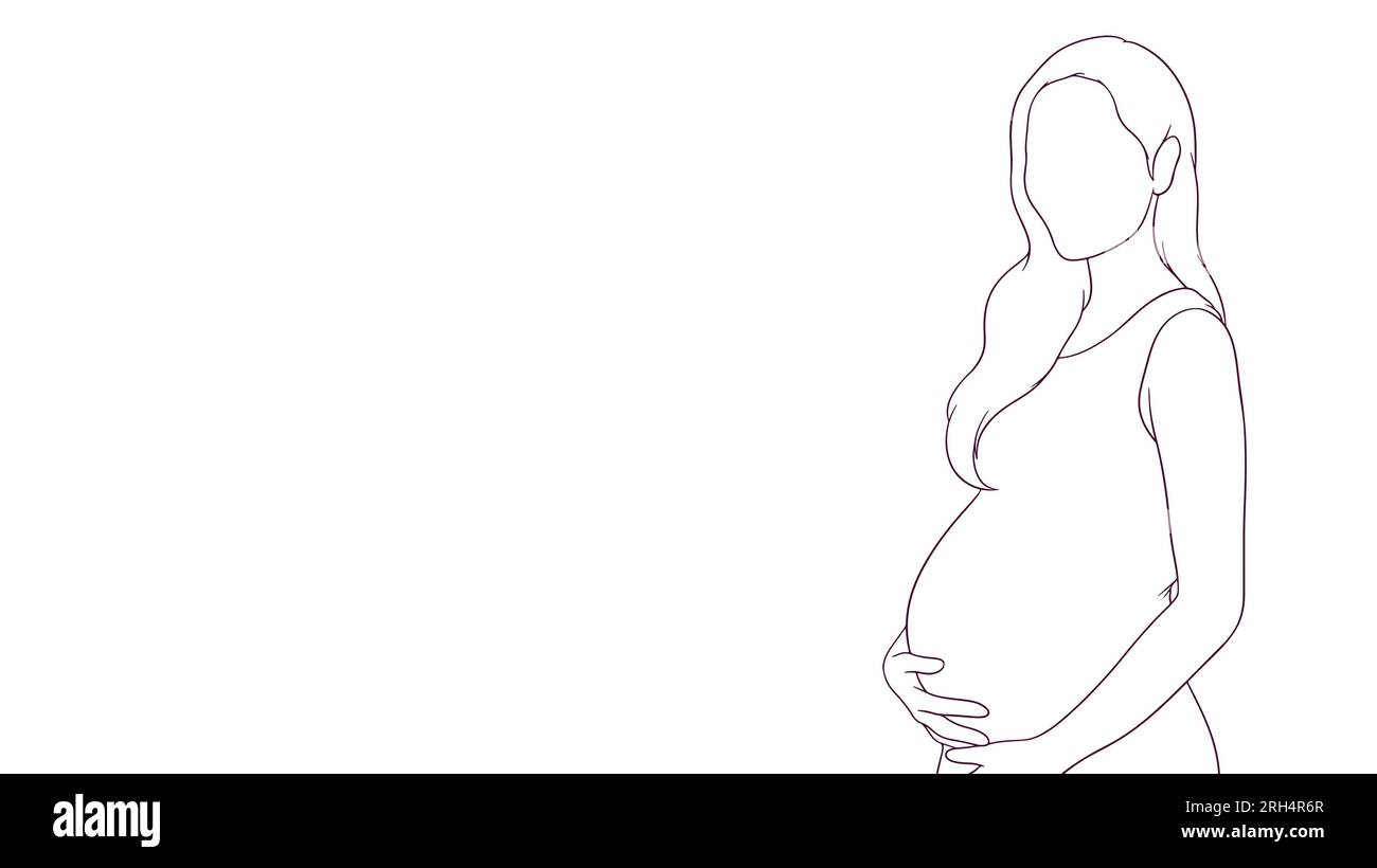 pregnant mom gently holding her belly, hand drawn style vector illustration Stock Vector