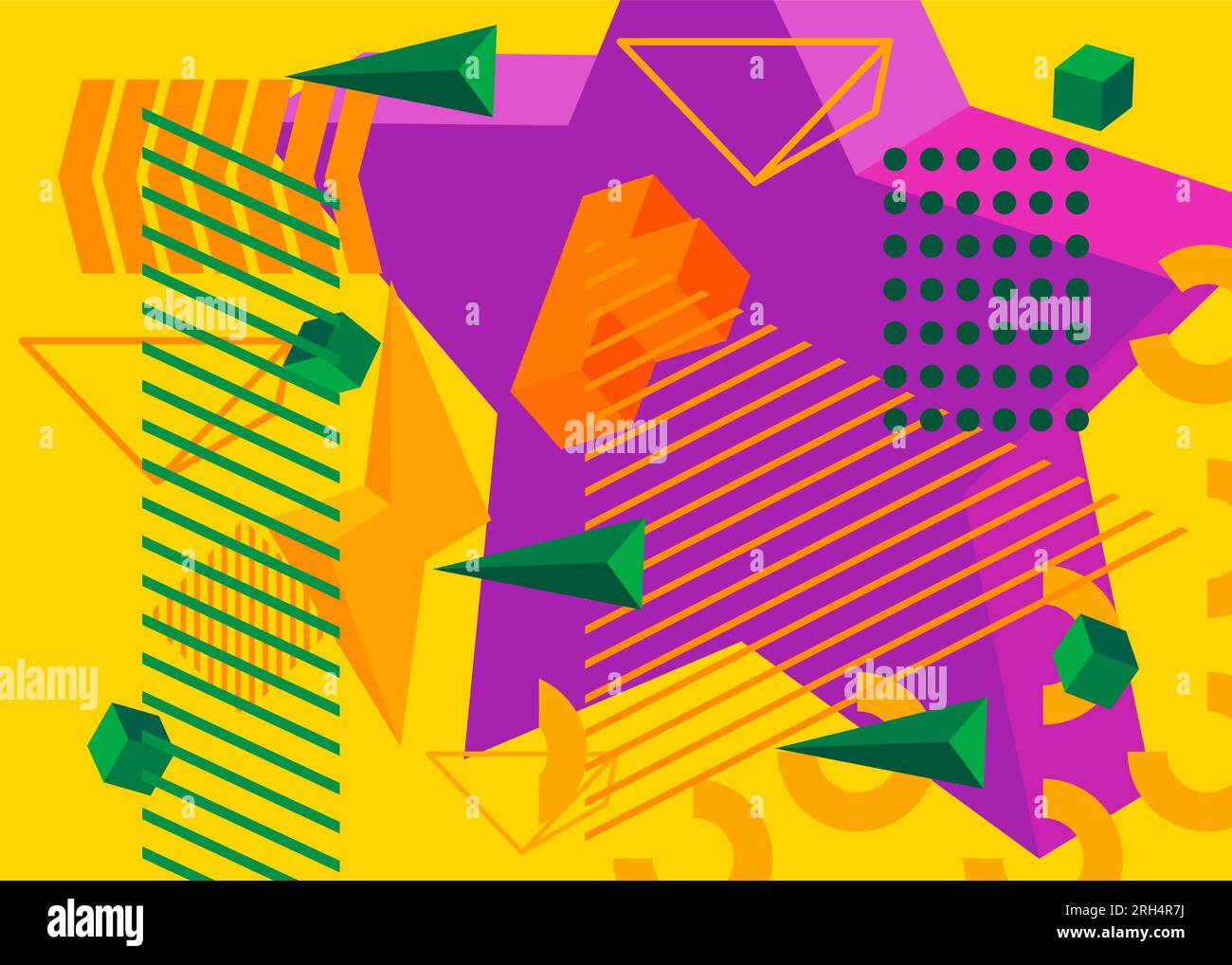 Green, orange, yellow and purple geometrical graphic retro theme cover