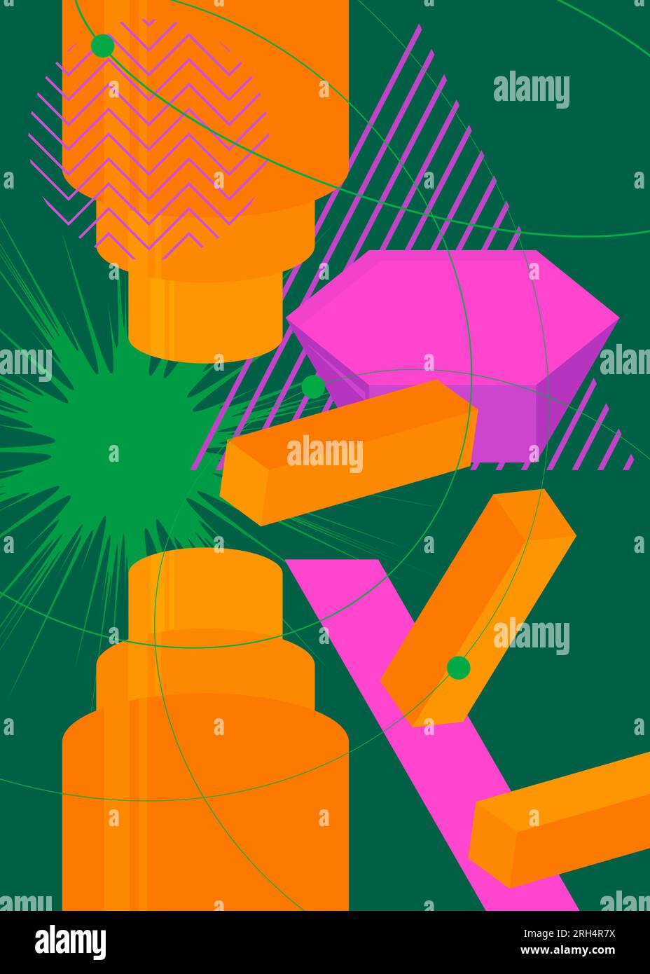 Green, orange, yellow and purple geometrical graphic retro theme cover ...