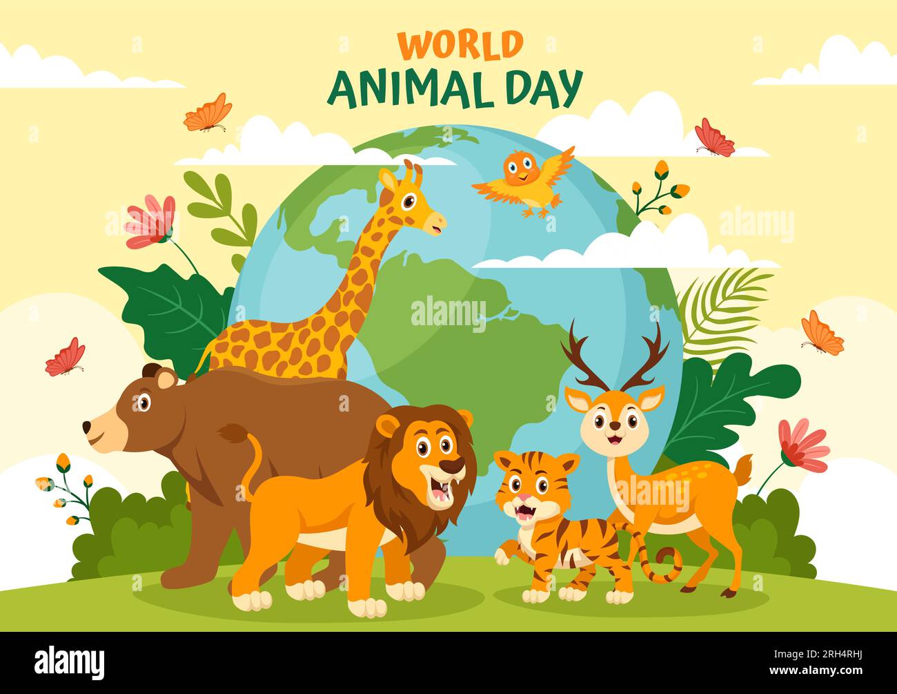 World Animal Day Vector Illustration with Various Animals or Wildlife