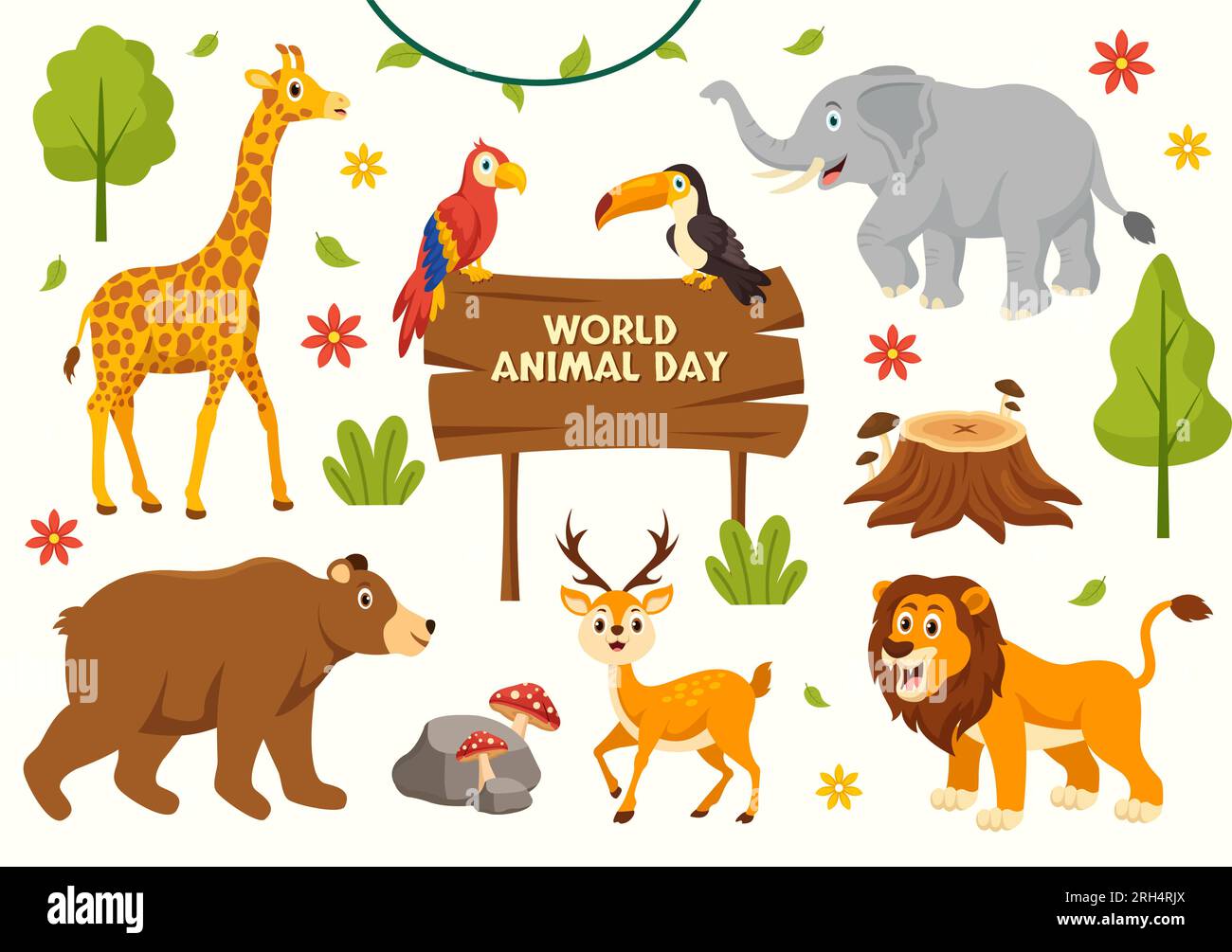World Animal Day Vector Illustration with Various Animals or Wildlife