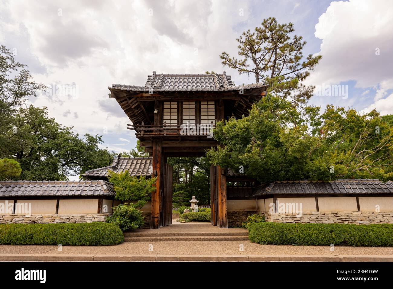 Exterior view of the Japanese garden of Fort Worth Botanic Garden at ...