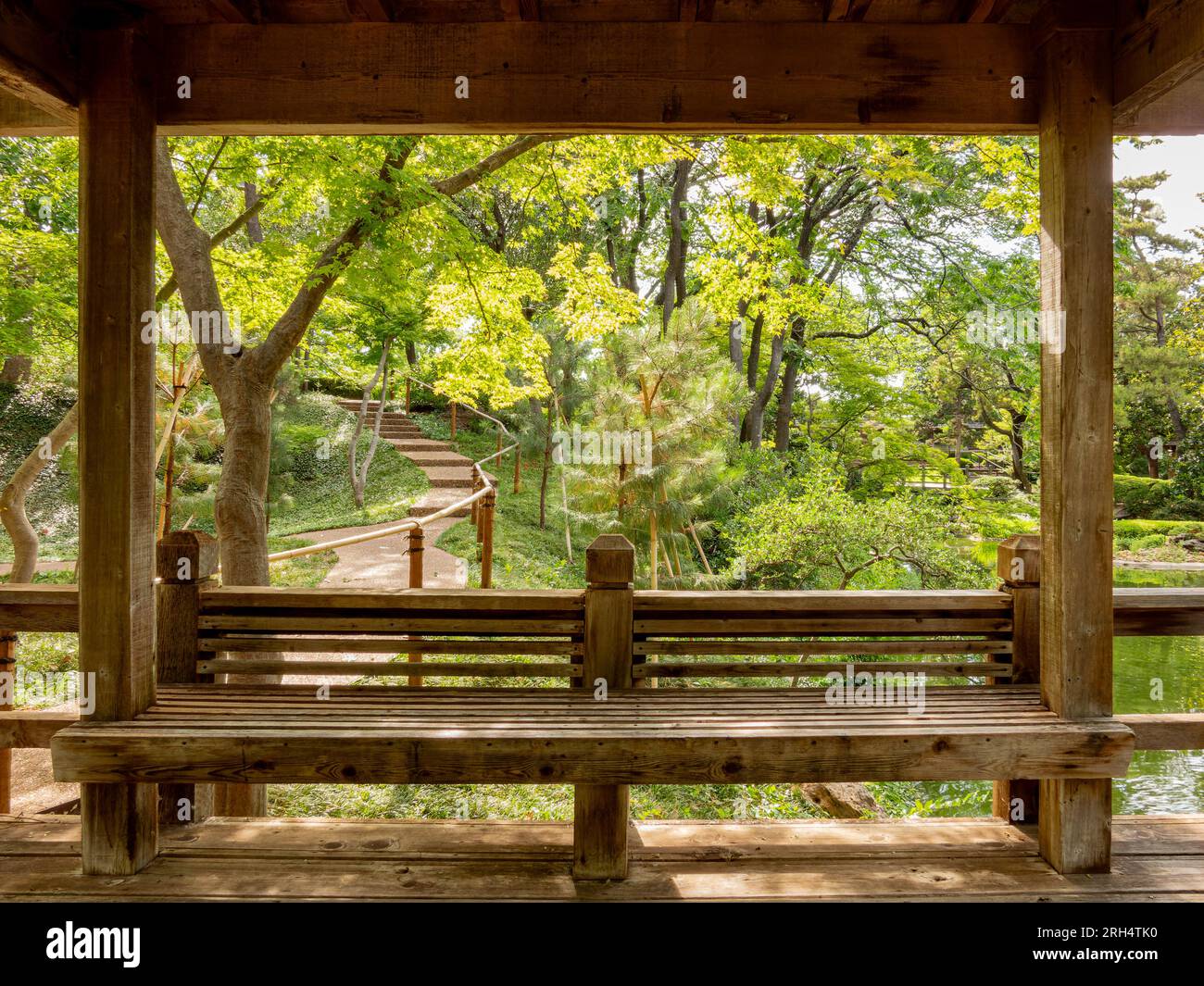 Exterior view of the Japanese garden of Fort Worth Botanic Garden at ...