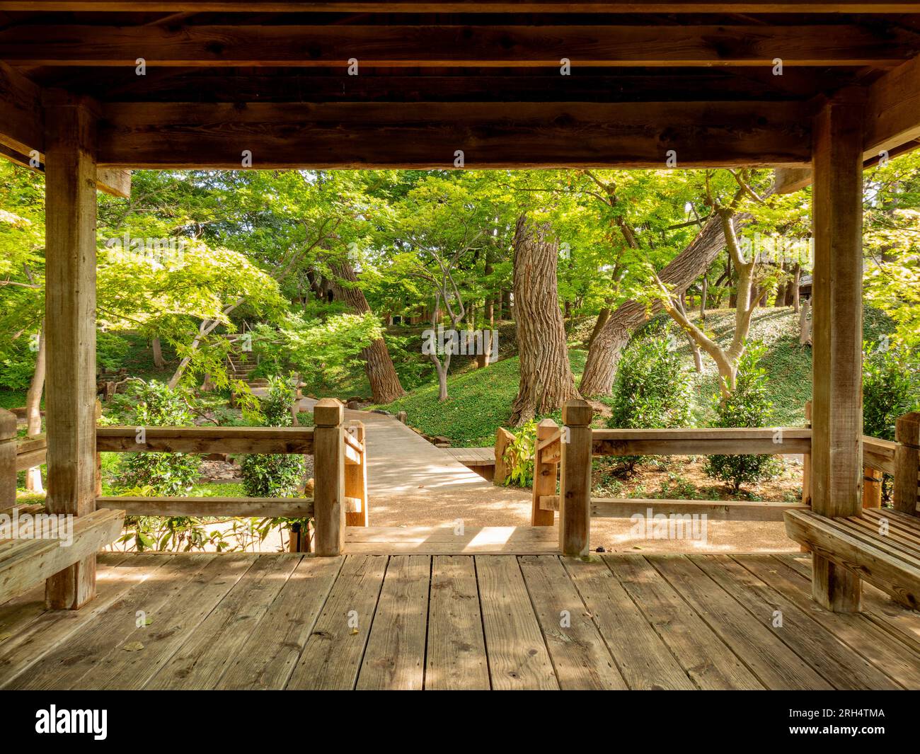 Exterior view of the Japanese garden of Fort Worth Botanic Garden at ...