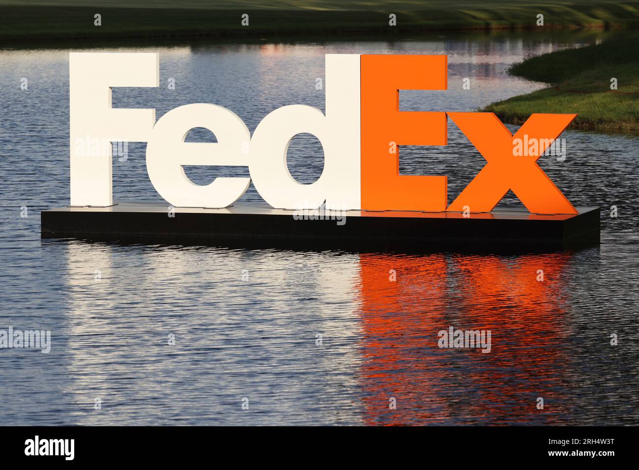 MEMPHIS, TN - AUGUST 13: The FedEx sign floats off the No. 18 green ...