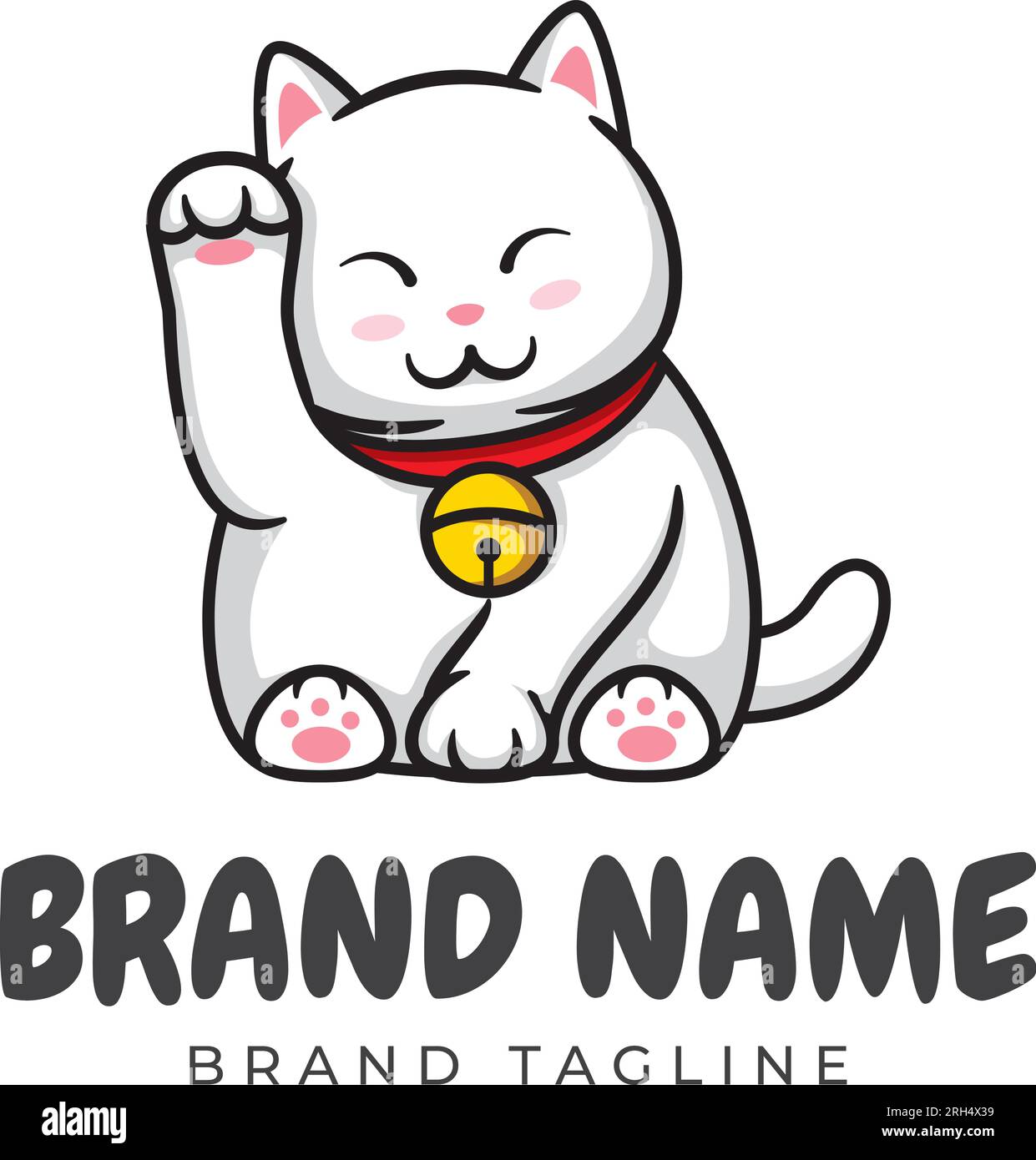 cat store logo, logo made from cute white cat mascot in the store, logo