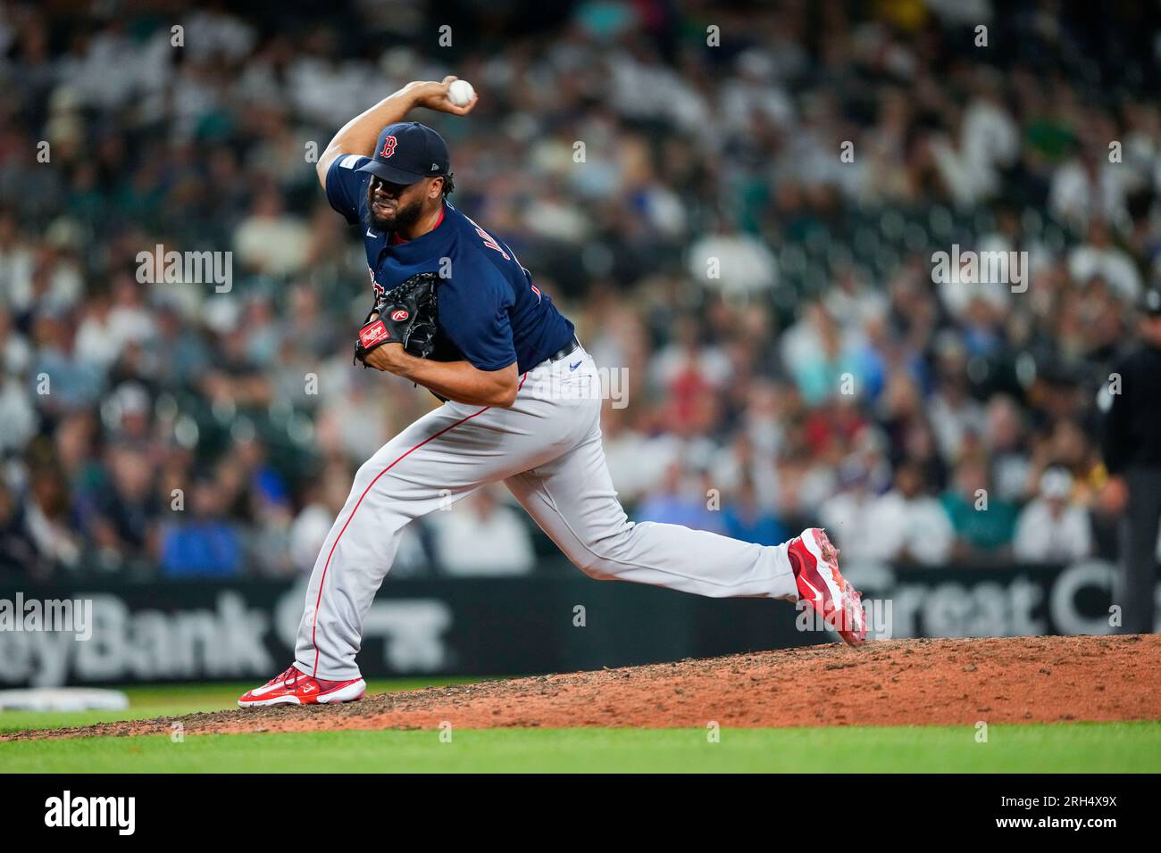Boston Red Sox relief pitcher Kenley Jansen throws against the Seattle