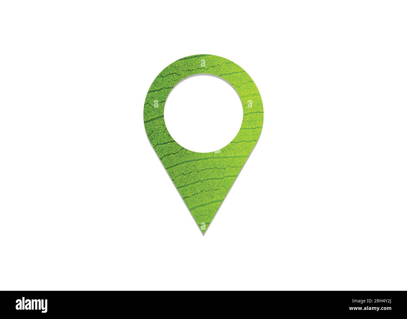 Green leaf location symbol. A green leaf shape on location pin concept of green place for tourist or visit. Green Destination. Environment day concept Stock Vector